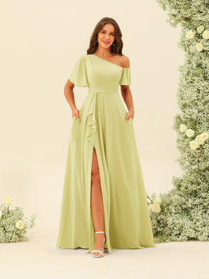 A-Line/Princess One-Shoulder Floor-Length Split Side Bridesmaid Dresses