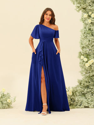 A-Line/Princess One-Shoulder Floor-Length Split Side Bridesmaid Dresses