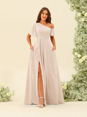 Lavetir Ivory A-Line/Princess One-Shoulder Floor-Length Split Side Bridesmaid Dresses 2026 Lavetir Ivory A-Line/Princess One-Shoulder Floor-Length Split Side Bridesmaid Dresses 2026