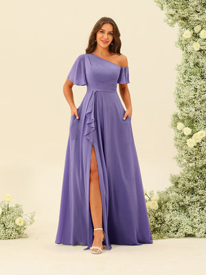 A-Line/Princess One-Shoulder Floor-Length Split Side Bridesmaid Dresses
