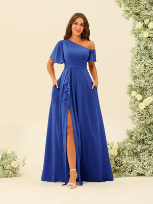 A-Line/Princess One-Shoulder Floor-Length Split Side Bridesmaid Dresses