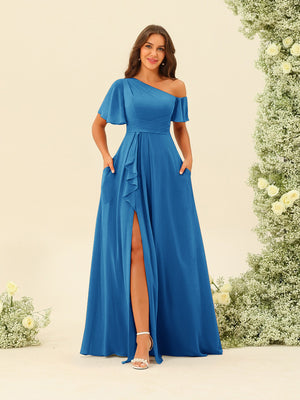 A-Line/Princess One-Shoulder Floor-Length Split Side Bridesmaid Dresses