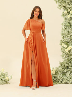 A-Line/Princess One-Shoulder Floor-Length Split Side Bridesmaid Dresses