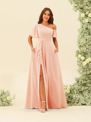 A-Line/Princess One-Shoulder Floor-Length Split Side Bridesmaid Dresses