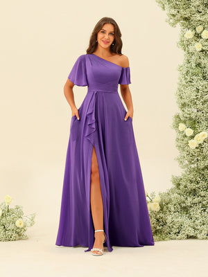 A-Line/Princess One-Shoulder Floor-Length Split Side Bridesmaid Dresses