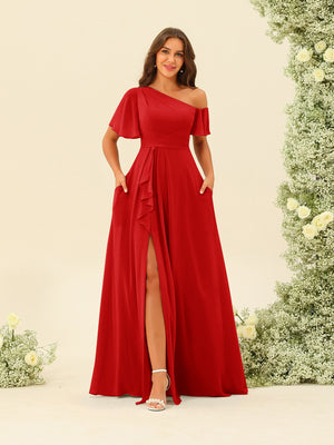 A-Line/Princess One-Shoulder Floor-Length Split Side Bridesmaid Dresses