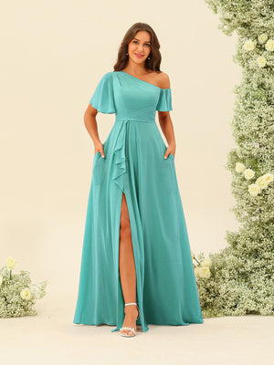 A-Line/Princess One-Shoulder Floor-Length Split Side Bridesmaid Dresses