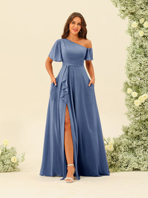 A-Line/Princess One-Shoulder Floor-Length Split Side Bridesmaid Dresses