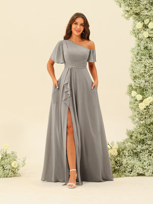 A-Line/Princess One-Shoulder Floor-Length Split Side Bridesmaid Dresses