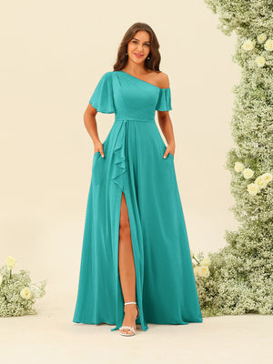A-Line/Princess One-Shoulder Floor-Length Split Side Bridesmaid Dresses