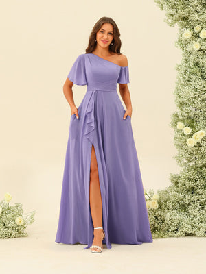 A-Line/Princess One-Shoulder Floor-Length Split Side Bridesmaid Dresses