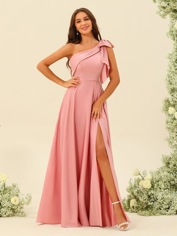 A-Line/Princess One-Shoulder Split Side Bridesmaid Dresses