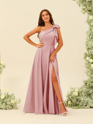 A-Line/Princess One-Shoulder Split Side Bridesmaid Dresses
