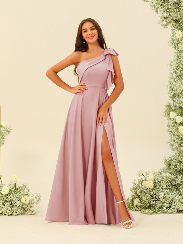 A-Line/Princess One-Shoulder Split Side Bridesmaid Dresses