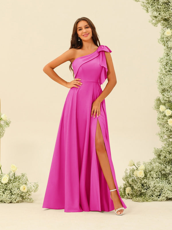 A-Line/Princess One-Shoulder Split Side Bridesmaid Dresses