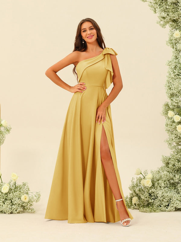 A-Line/Princess One-Shoulder Split Side Bridesmaid Dresses