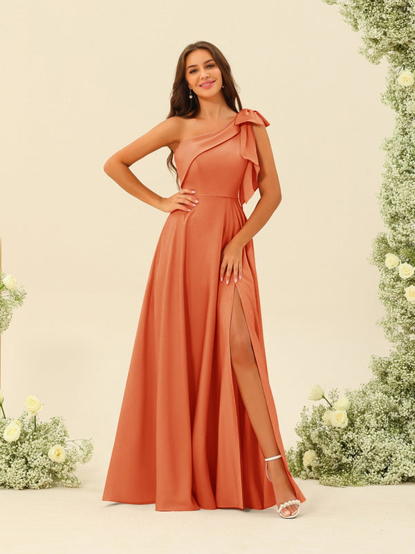 A-Line/Princess One-Shoulder Split Side Bridesmaid Dresses