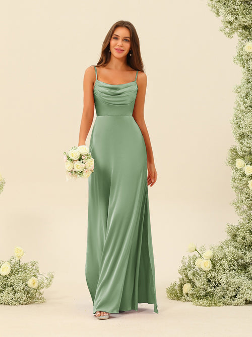 Sheath/Column Spaghetti Straps Split Side Bridesmaid Dresses