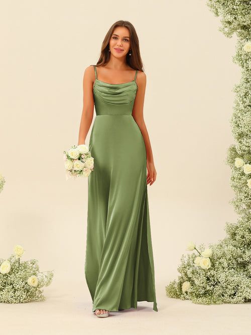 Sheath/Column Spaghetti Straps Split Side Bridesmaid Dresses