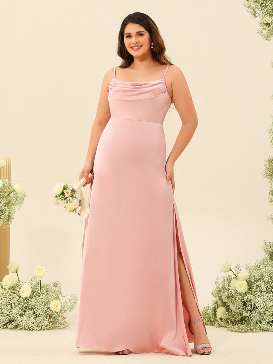 Sheath/Column Spaghetti Straps Split Side Plus Size Bridesmaid Dresses