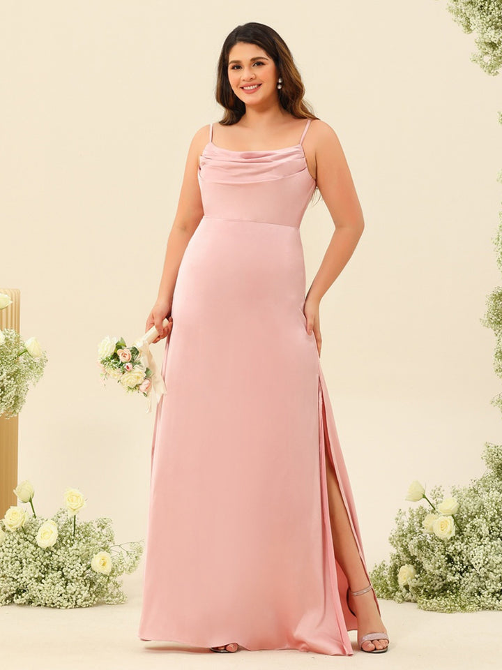 Sheath/Column Spaghetti Straps Split Side Plus Size Bridesmaid Dresses