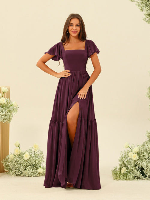 A-Line/Princess Ruffles Floor-Length Short Sleeves Bridesmaid Dresses