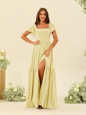 A-Line/Princess Ruffles Floor-Length Short Sleeves Bridesmaid Dresses