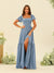 A-Line/Princess Ruffles Floor-Length Short Sleeves Bridesmaid Dresses