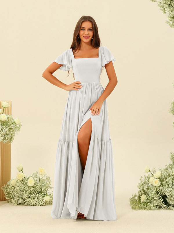 A-Line/Princess Ruffles Floor-Length Short Sleeves Bridesmaid Dresses
