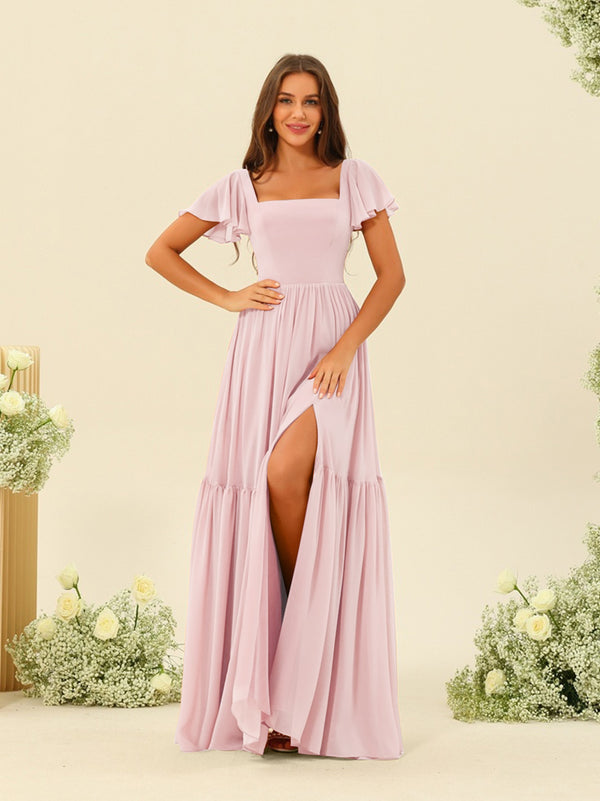 A-Line/Princess Ruffles Floor-Length Short Sleeves Bridesmaid Dresses