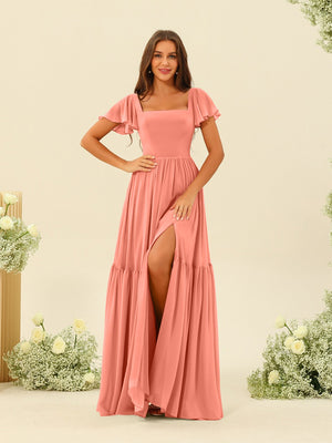 A-Line/Princess Ruffles Floor-Length Short Sleeves Bridesmaid Dresses
