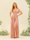A-Line/Princess Ruffles V-Neck Short Sleeves Bridesmaid Dresses With Bowknot