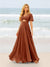 A-Line/Princess Ruffles V-Neck Short Sleeves Bridesmaid Dresses With Bowknot