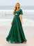 A-Line/Princess Ruffles V-Neck Short Sleeves Bridesmaid Dresses With Bowknot