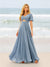 A-Line/Princess Ruffles V-Neck Short Sleeves Bridesmaid Dresses With Bowknot