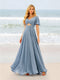 A-Line/Princess Ruffles V-Neck Short Sleeves Bridesmaid Dresses With Bowknot