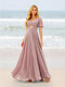 A-Line/Princess Ruffles V-Neck Short Sleeves Bridesmaid Dresses With Bowknot