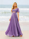 A-Line/Princess Ruffles V-Neck Short Sleeves Bridesmaid Dresses With Bowknot