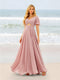 A-Line/Princess Ruffles V-Neck Short Sleeves Bridesmaid Dresses With Bowknot