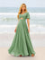 A-Line/Princess Ruffles V-Neck Short Sleeves Bridesmaid Dresses With Bowknot