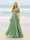 A-Line/Princess Ruffles V-Neck Short Sleeves Bridesmaid Dresses With Bowknot