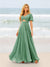A-Line/Princess Ruffles V-Neck Short Sleeves Bridesmaid Dresses With Bowknot