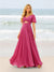 A-Line/Princess Ruffles V-Neck Short Sleeves Bridesmaid Dresses With Bowknot