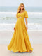 A-Line/Princess Ruffles V-Neck Short Sleeves Bridesmaid Dresses With Bowknot