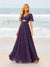 A-Line/Princess Ruffles V-Neck Short Sleeves Bridesmaid Dresses With Bowknot
