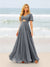 A-Line/Princess Ruffles V-Neck Short Sleeves Bridesmaid Dresses With Bowknot