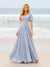 A-Line/Princess Ruffles V-Neck Short Sleeves Bridesmaid Dresses With Bowknot