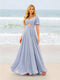 A-Line/Princess Ruffles V-Neck Short Sleeves Bridesmaid Dresses With Bowknot