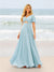 A-Line/Princess Ruffles V-Neck Short Sleeves Bridesmaid Dresses With Bowknot