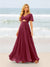 A-Line/Princess Ruffles V-Neck Short Sleeves Bridesmaid Dresses With Bowknot